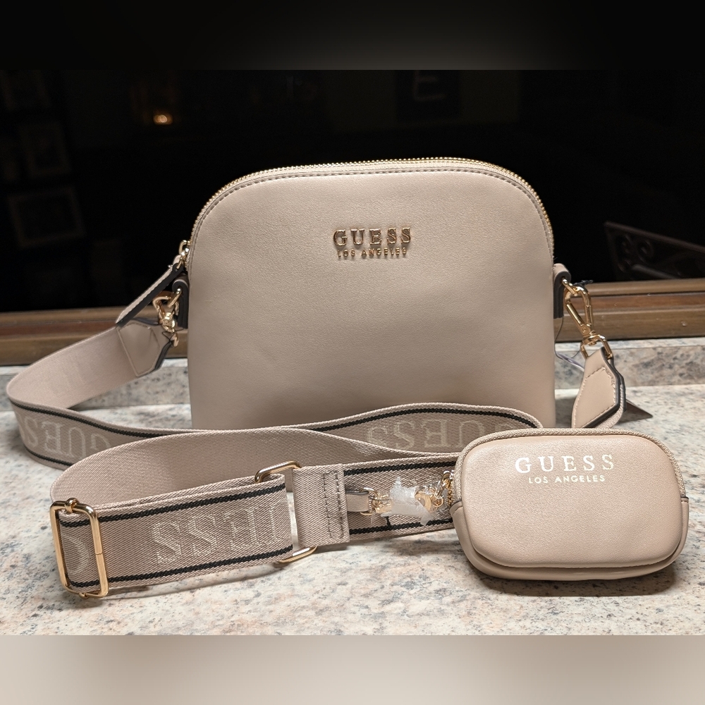 GUESS Taupe Chunky Mini Dome Crossbody Bag With Coin Pouch NWT
